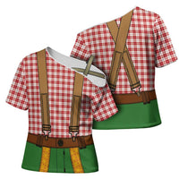 Bavarian Lederhosen Costume Style Cross Shoulder Shirt Red Caro Pattern - Wonder Print Shop