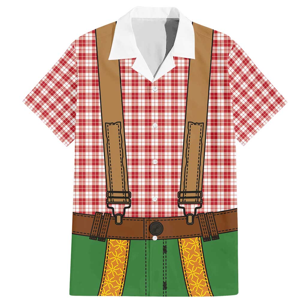 Bavarian Lederhosen Costume Style Hawaiian Shirt Red Caro Pattern - Wonder Print Shop