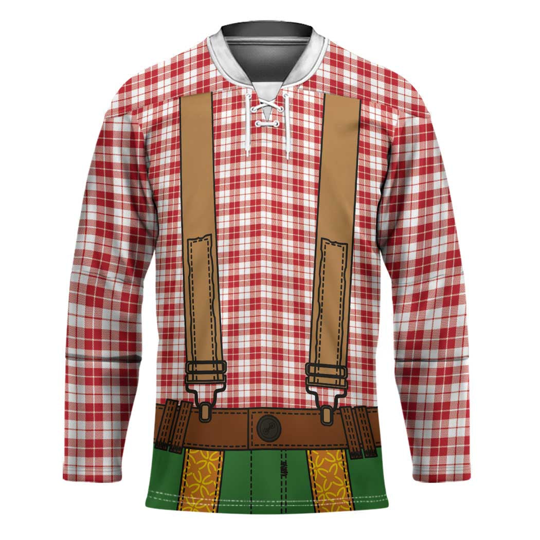 Bavarian Lederhosen Costume Style Hockey Jersey Red Caro Pattern - Wonder Print Shop
