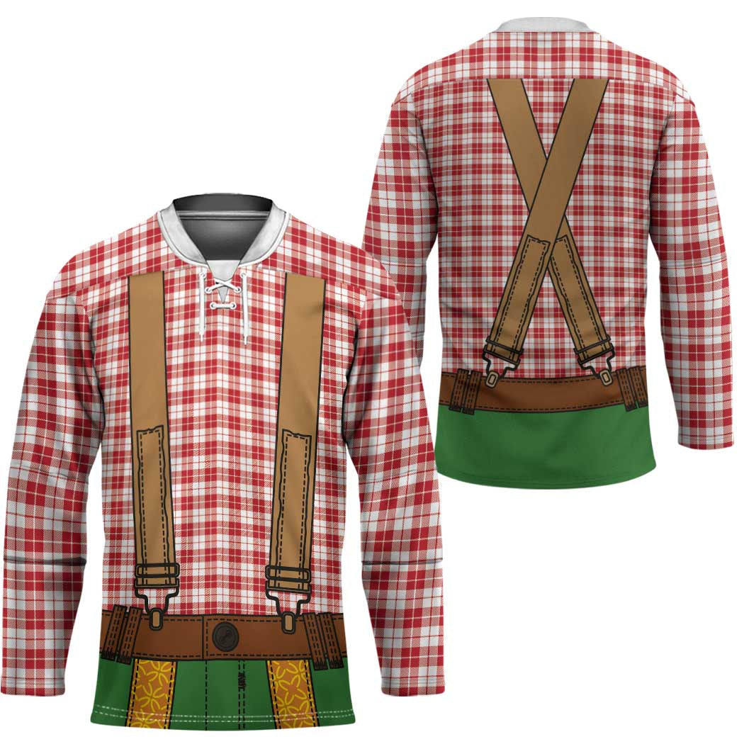 Bavarian Lederhosen Costume Style Hockey Jersey Red Caro Pattern - Wonder Print Shop