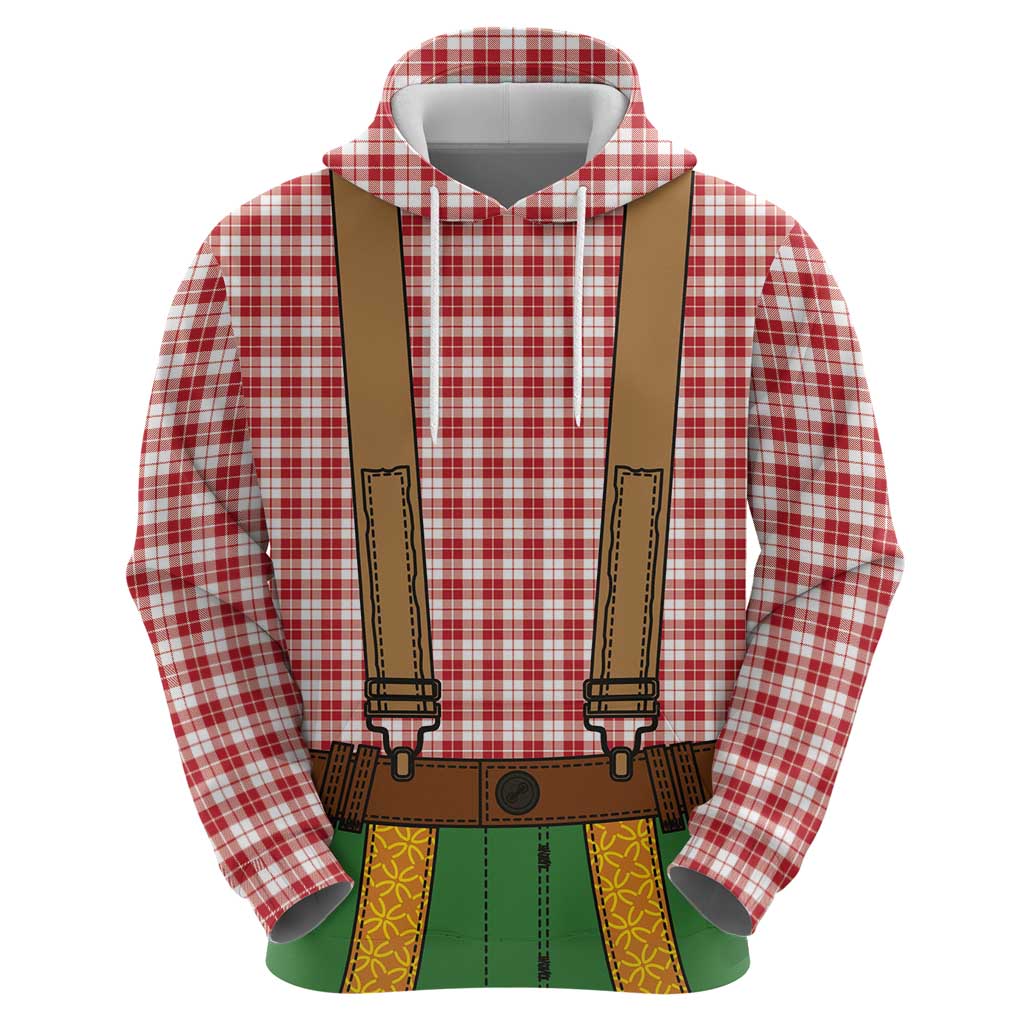 Bavarian Lederhosen Costume Style Hoodie Red Caro Pattern - Wonder Print Shop