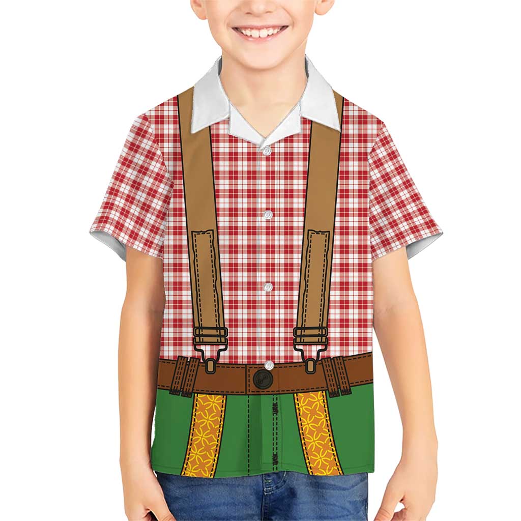 Bavarian Lederhosen Costume Style Kid Hawaiian Shirt Red Caro Pattern - Wonder Print Shop