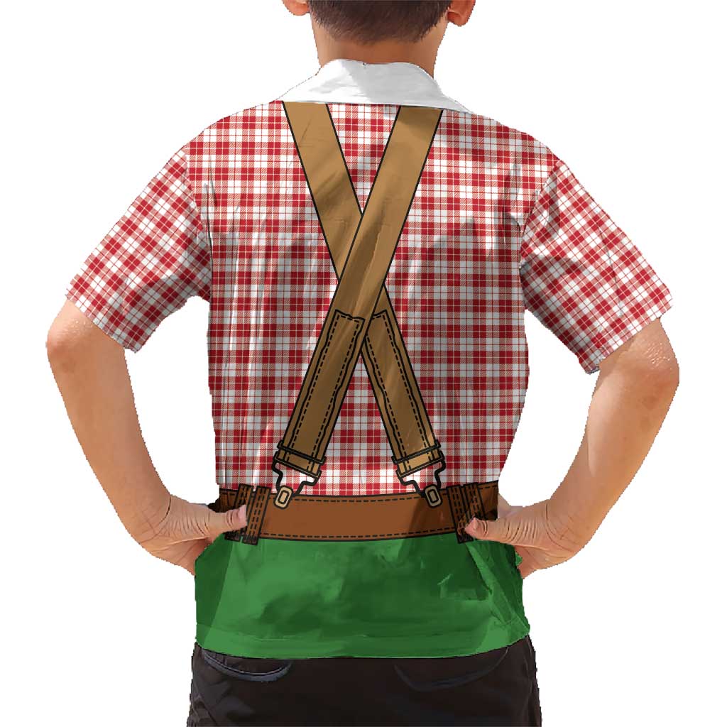 Bavarian Lederhosen Costume Style Kid Hawaiian Shirt Red Caro Pattern - Wonder Print Shop