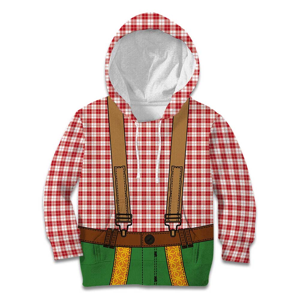 Bavarian Lederhosen Costume Style Kid Hoodie Red Caro Pattern - Wonder Print Shop