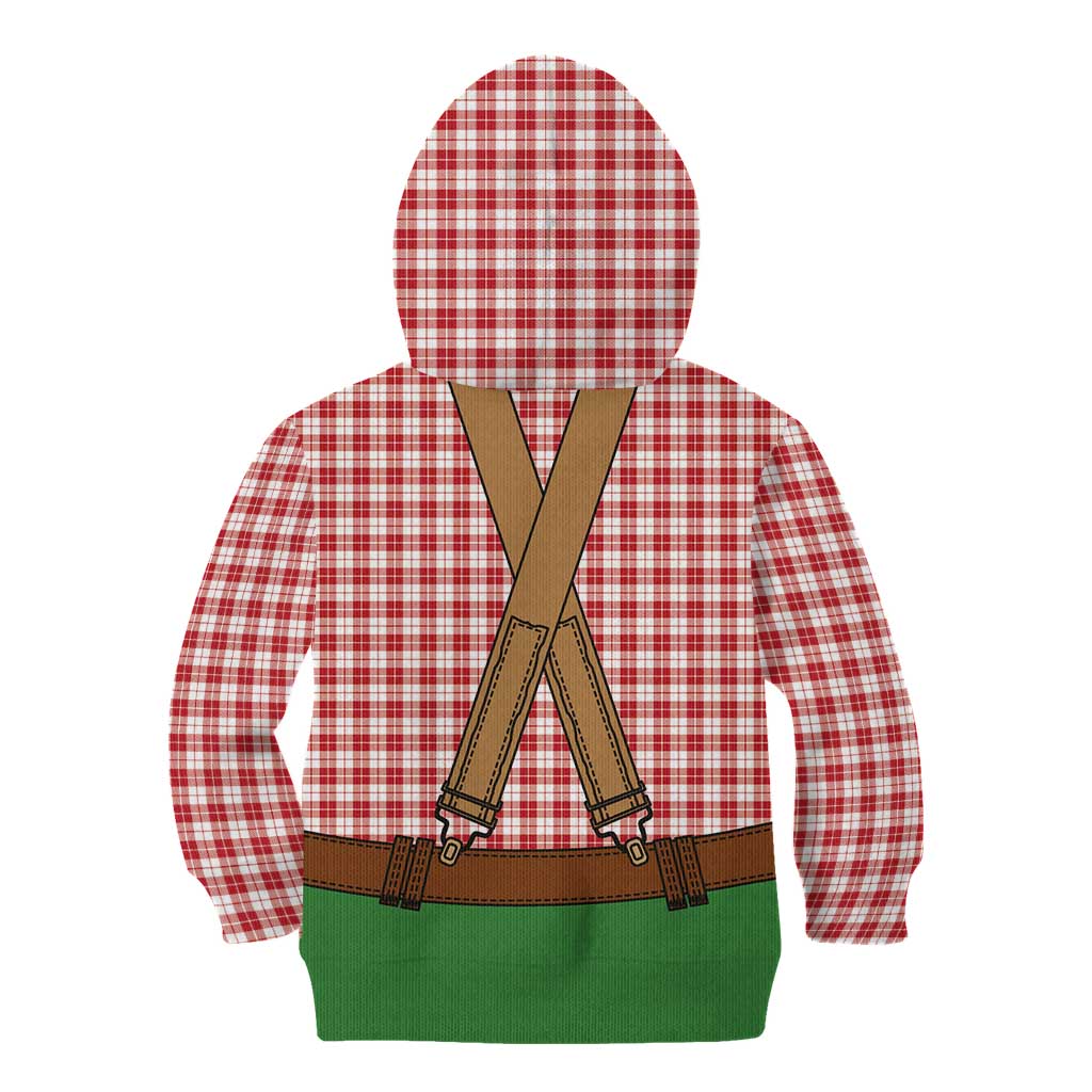 Bavarian Lederhosen Costume Style Kid Hoodie Red Caro Pattern - Wonder Print Shop