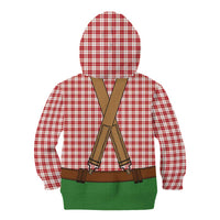Bavarian Lederhosen Costume Style Kid Hoodie Red Caro Pattern - Wonder Print Shop
