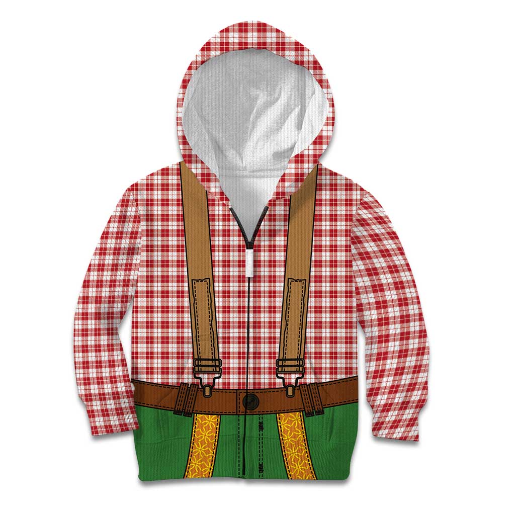 Bavarian Lederhosen Costume Style Kid Hoodie Red Caro Pattern - Wonder Print Shop