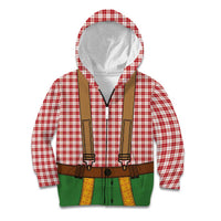 Bavarian Lederhosen Costume Style Kid Hoodie Red Caro Pattern - Wonder Print Shop