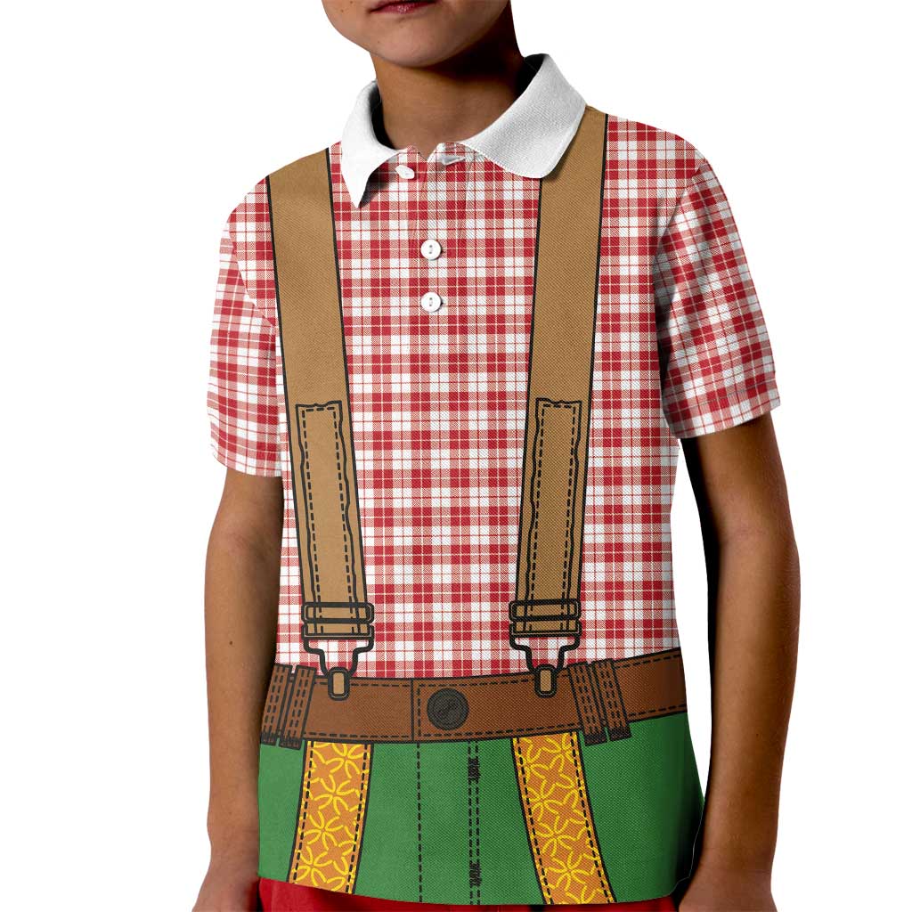 Bavarian Lederhosen Costume Style Kid Polo Shirt Red Caro Pattern - Wonder Print Shop