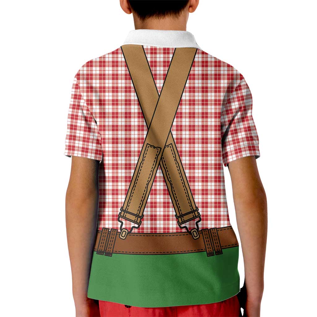 Bavarian Lederhosen Costume Style Kid Polo Shirt Red Caro Pattern - Wonder Print Shop