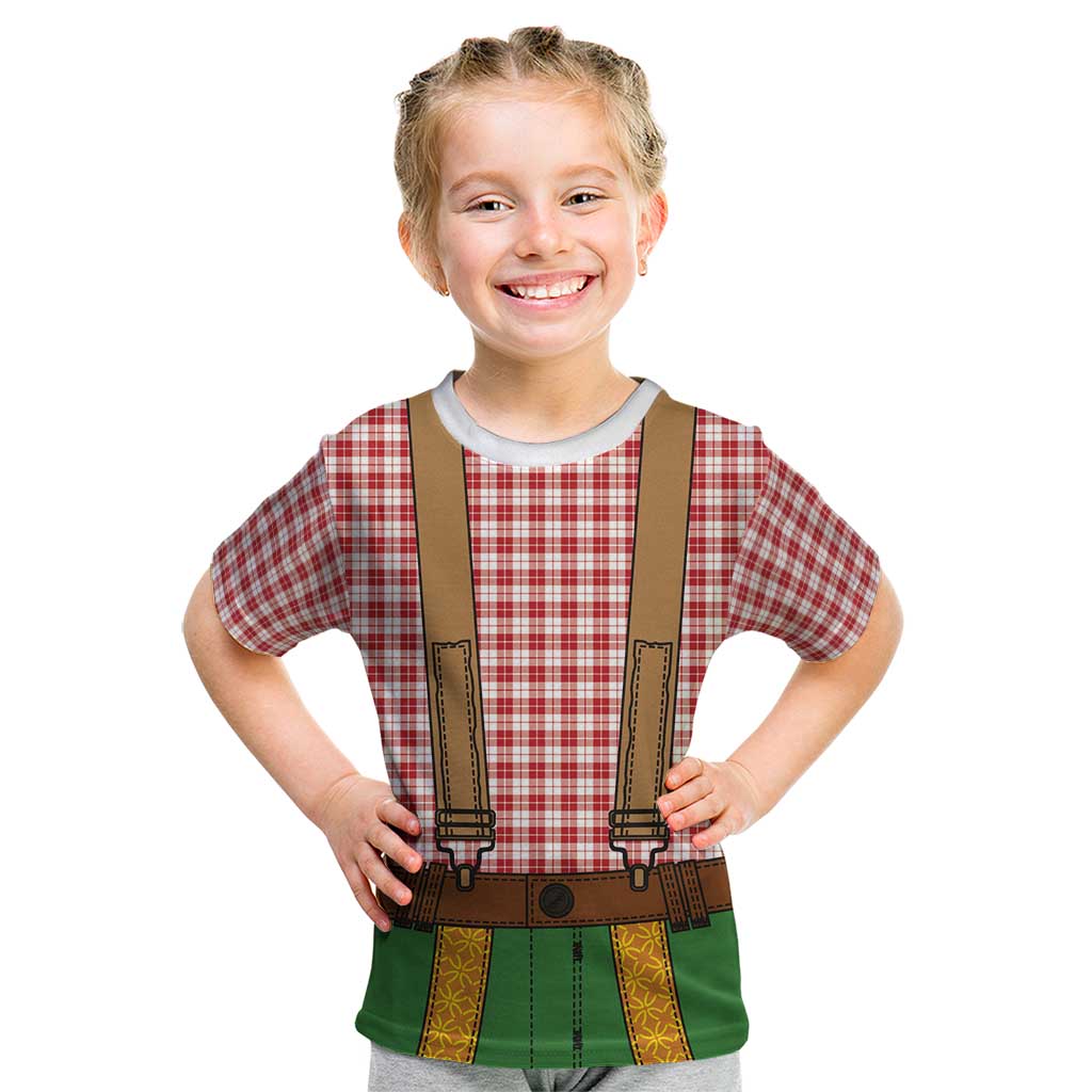 Bavarian Lederhosen Costume Style Kid T Shirt Red Caro Pattern - Wonder Print Shop
