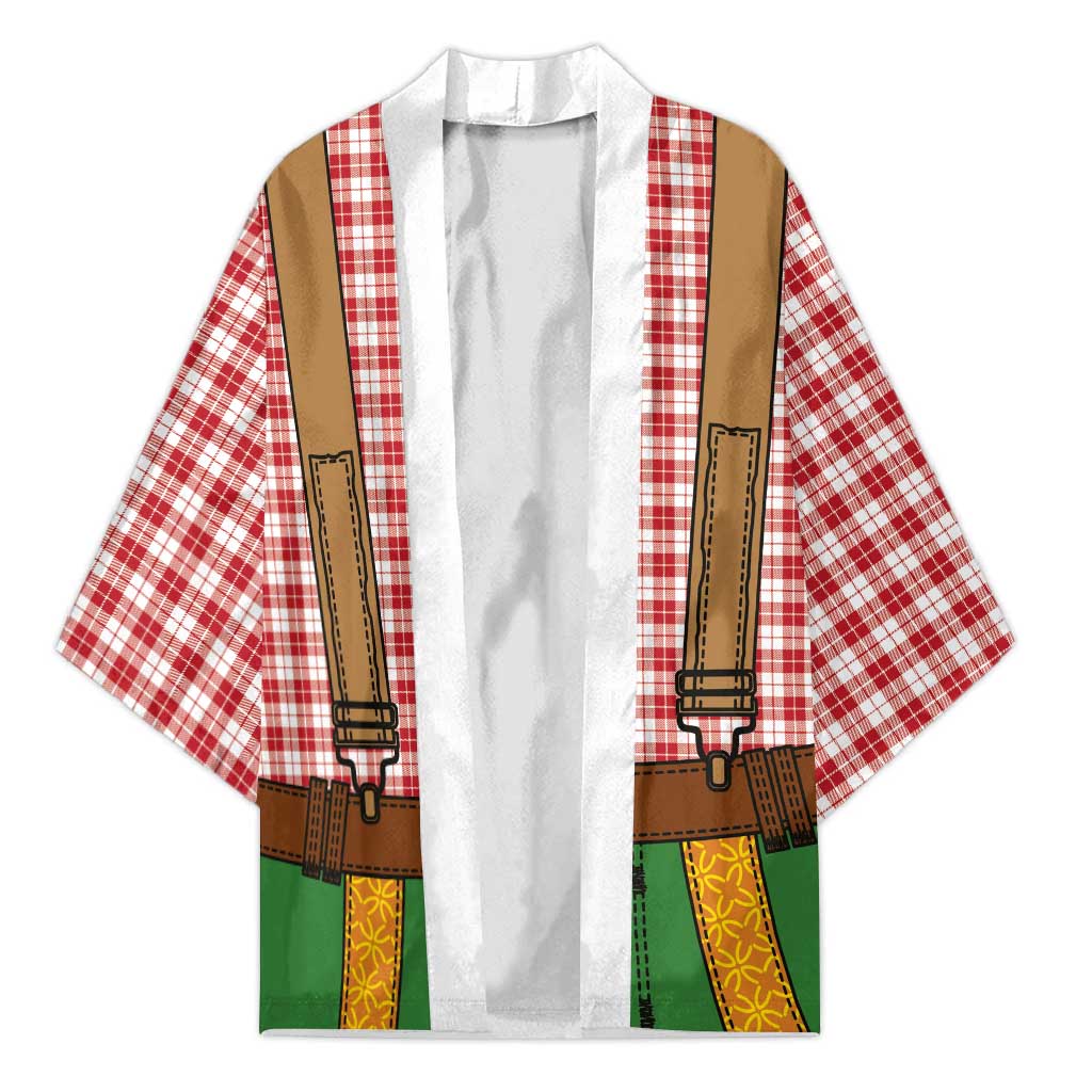 Bavarian Lederhosen Costume Style Kimono Red Caro Pattern - Wonder Print Shop