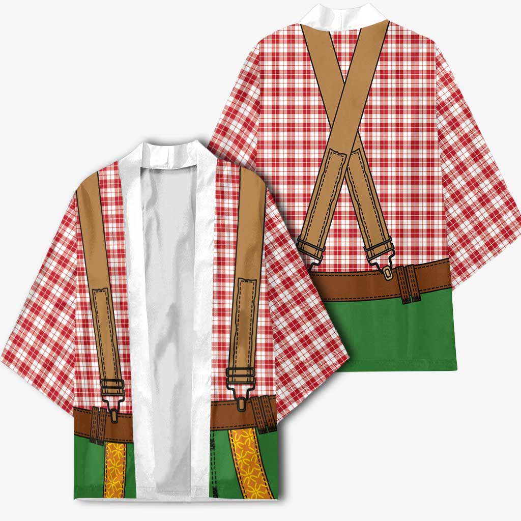 Bavarian Lederhosen Costume Style Kimono Red Caro Pattern - Wonder Print Shop