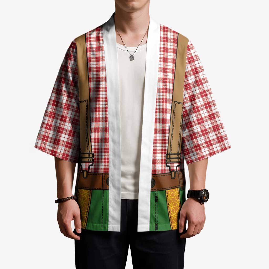 Bavarian Lederhosen Costume Style Kimono Red Caro Pattern - Wonder Print Shop