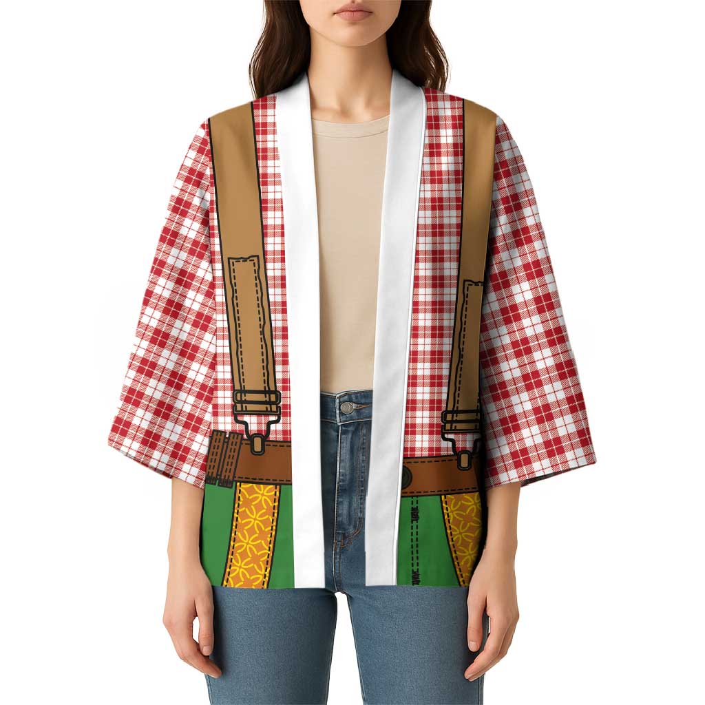 Bavarian Lederhosen Costume Style Kimono Red Caro Pattern - Wonder Print Shop