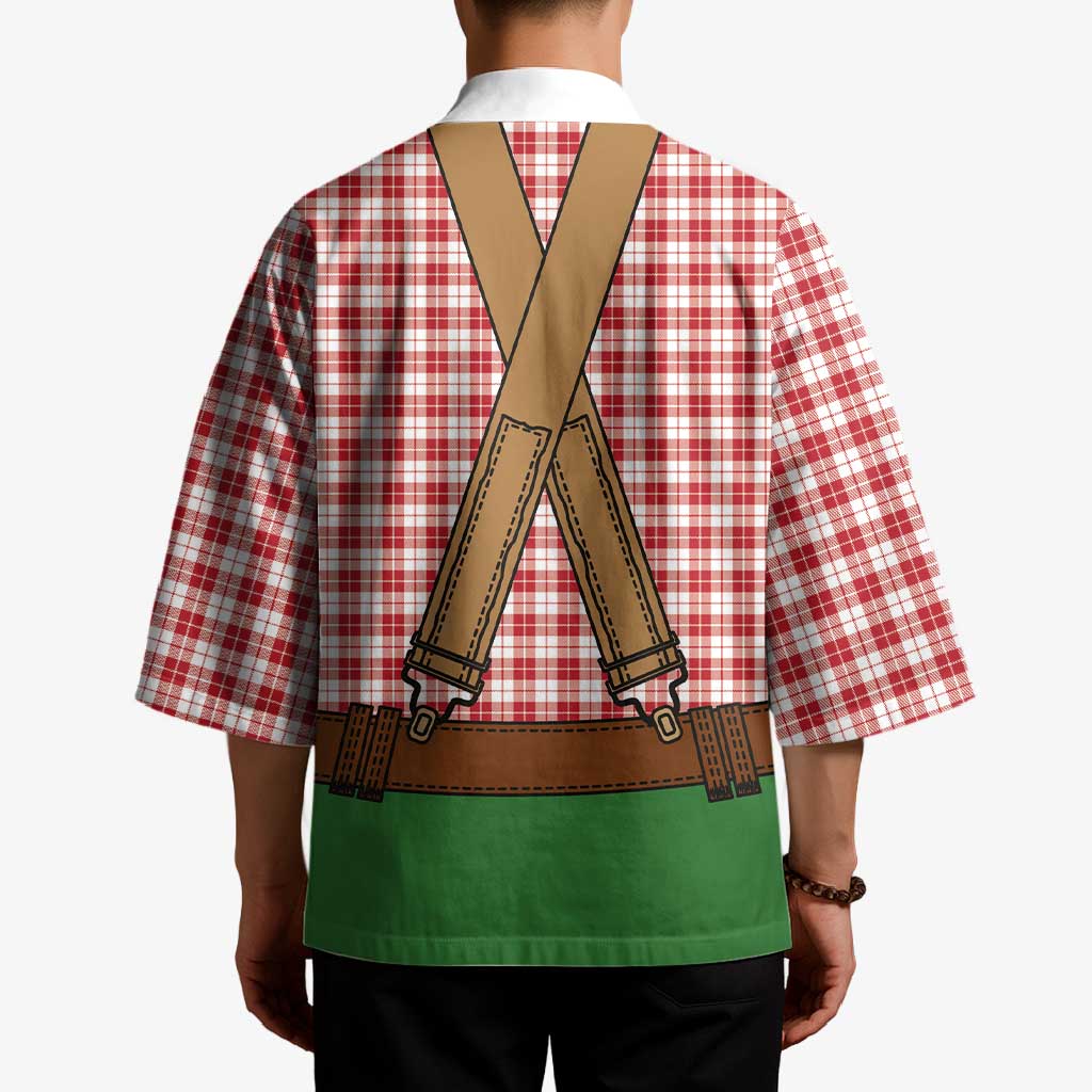 Bavarian Lederhosen Costume Style Kimono Red Caro Pattern - Wonder Print Shop