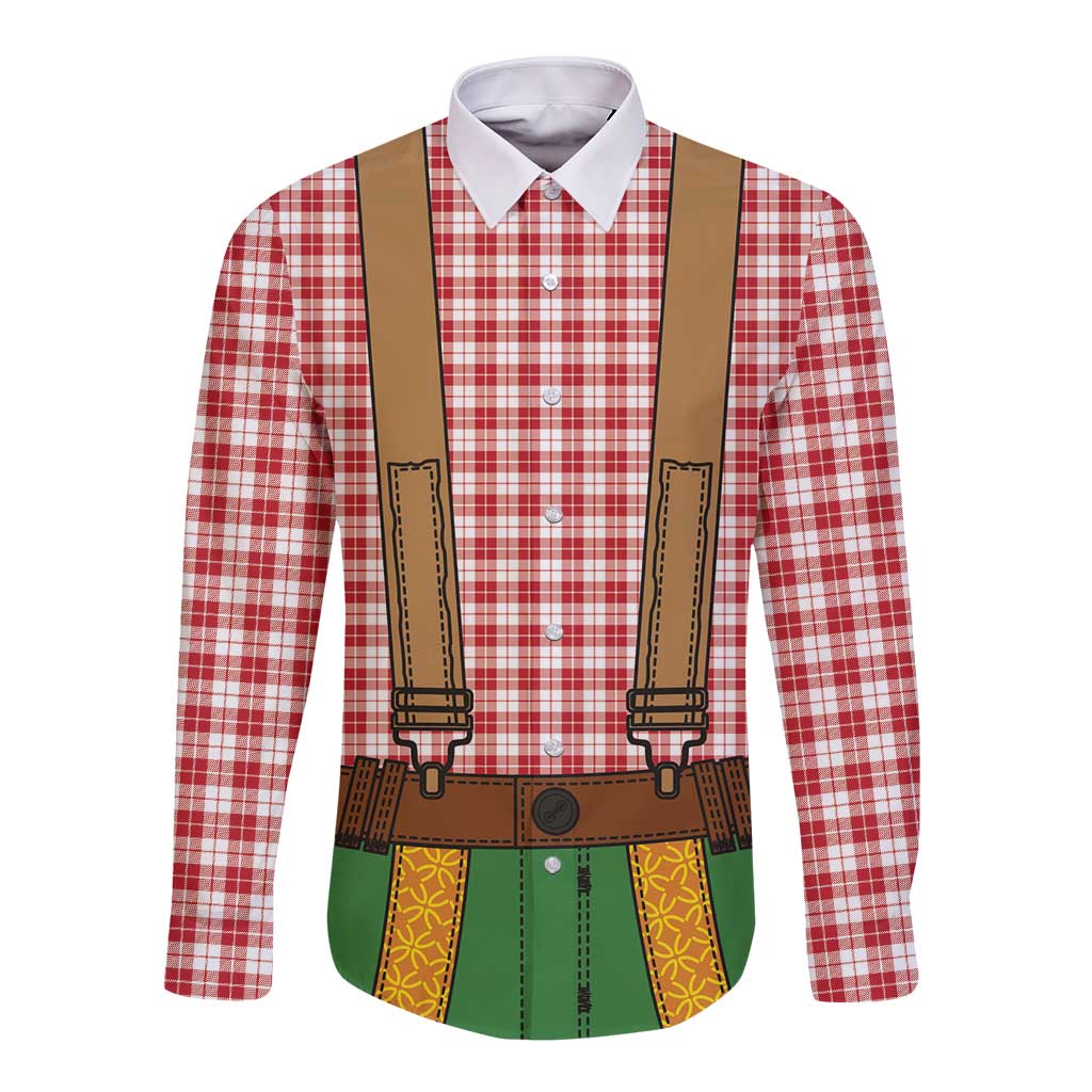 Bavarian Lederhosen Costume Style Long Sleeve Button Shirt Red Caro Pattern - Wonder Print Shop