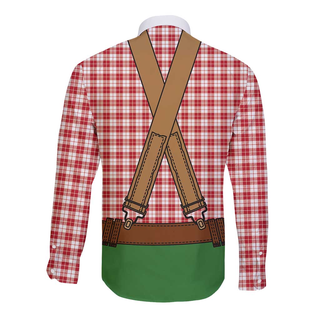 Bavarian Lederhosen Costume Style Long Sleeve Button Shirt Red Caro Pattern - Wonder Print Shop