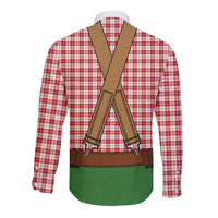 Bavarian Lederhosen Costume Style Long Sleeve Button Shirt Red Caro Pattern - Wonder Print Shop