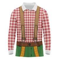 Bavarian Lederhosen Costume Style Long Sleeve Polo Shirt Red Caro Pattern - Wonder Print Shop