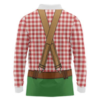 Bavarian Lederhosen Costume Style Long Sleeve Polo Shirt Red Caro Pattern - Wonder Print Shop