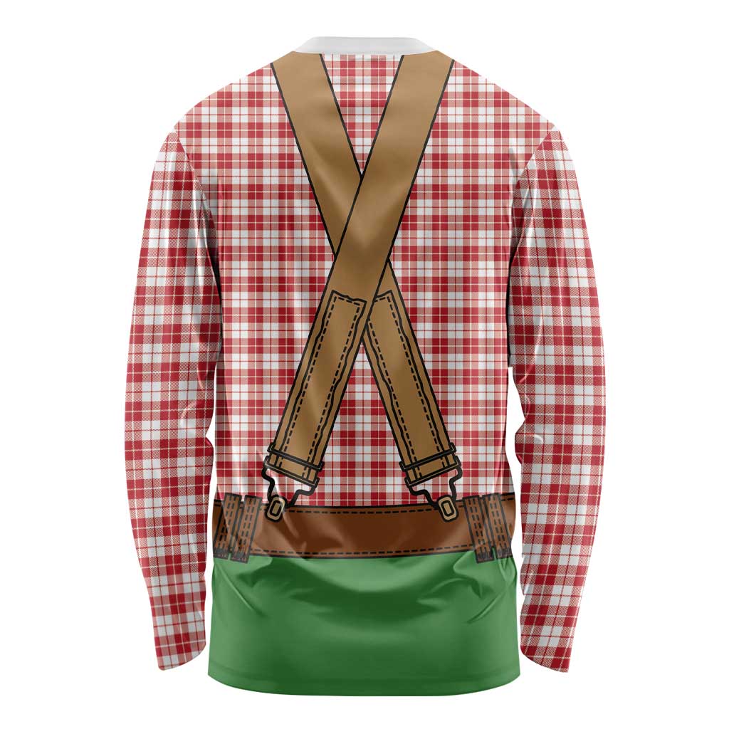 Bavarian Lederhosen Costume Style Long Sleeve Shirt Red Caro Pattern - Wonder Print Shop