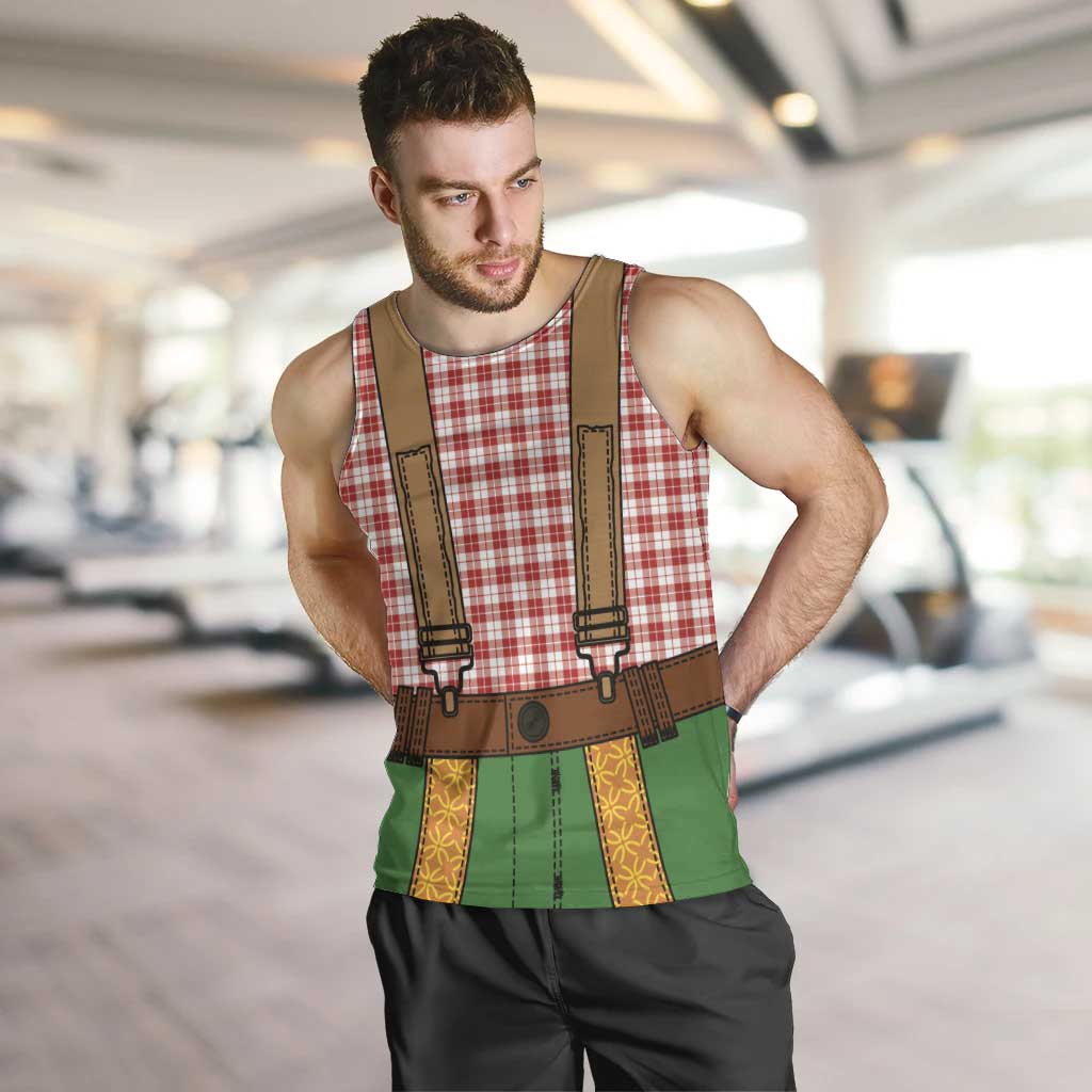 Bavarian Lederhosen Costume Style Men Tank Top Red Caro Pattern - Wonder Print Shop