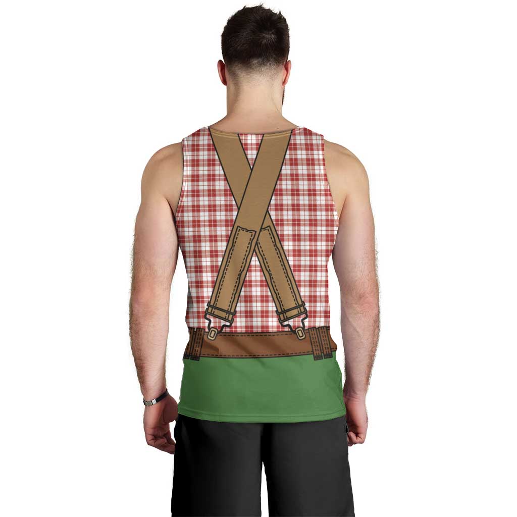Bavarian Lederhosen Costume Style Men Tank Top Red Caro Pattern - Wonder Print Shop