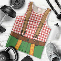Bavarian Lederhosen Costume Style Men Tank Top Red Caro Pattern - Wonder Print Shop