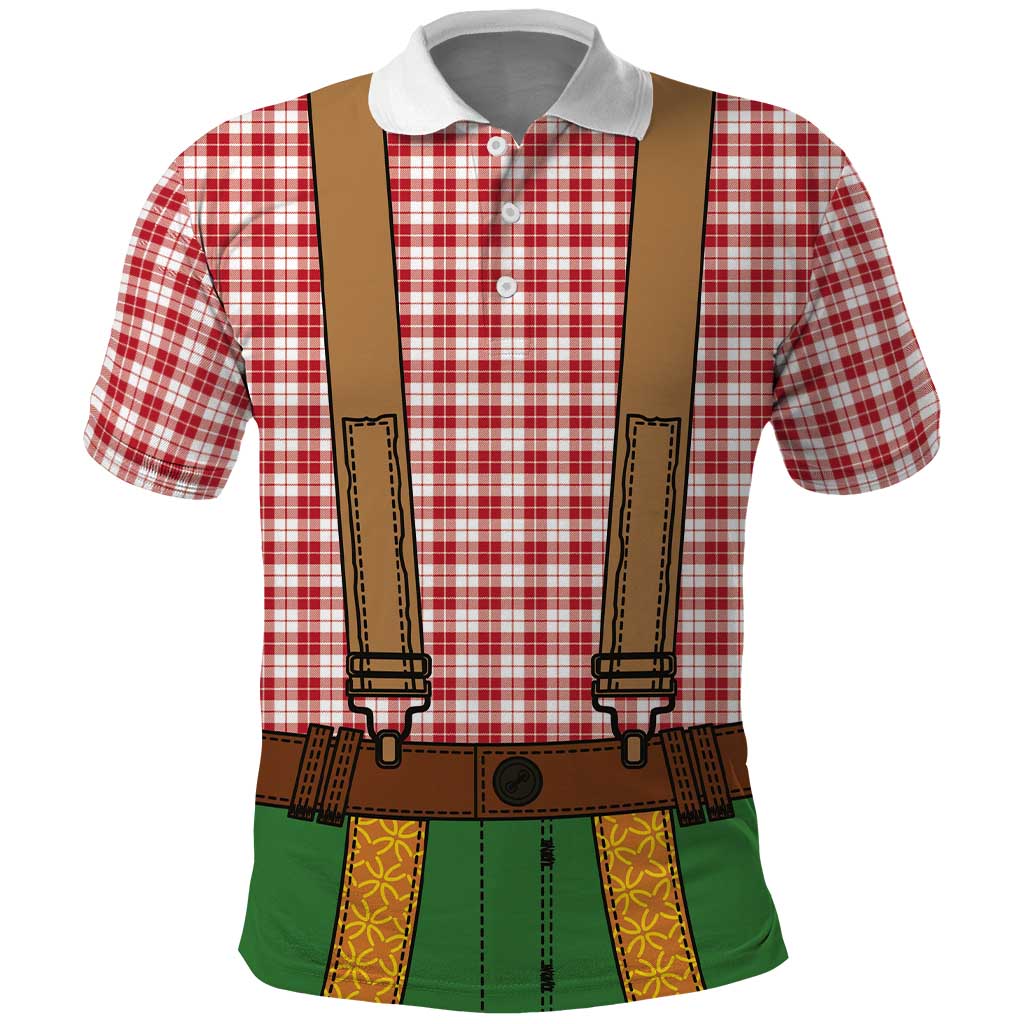 Bavarian Lederhosen Costume Style Polo Shirt Red Caro Pattern - Wonder Print Shop