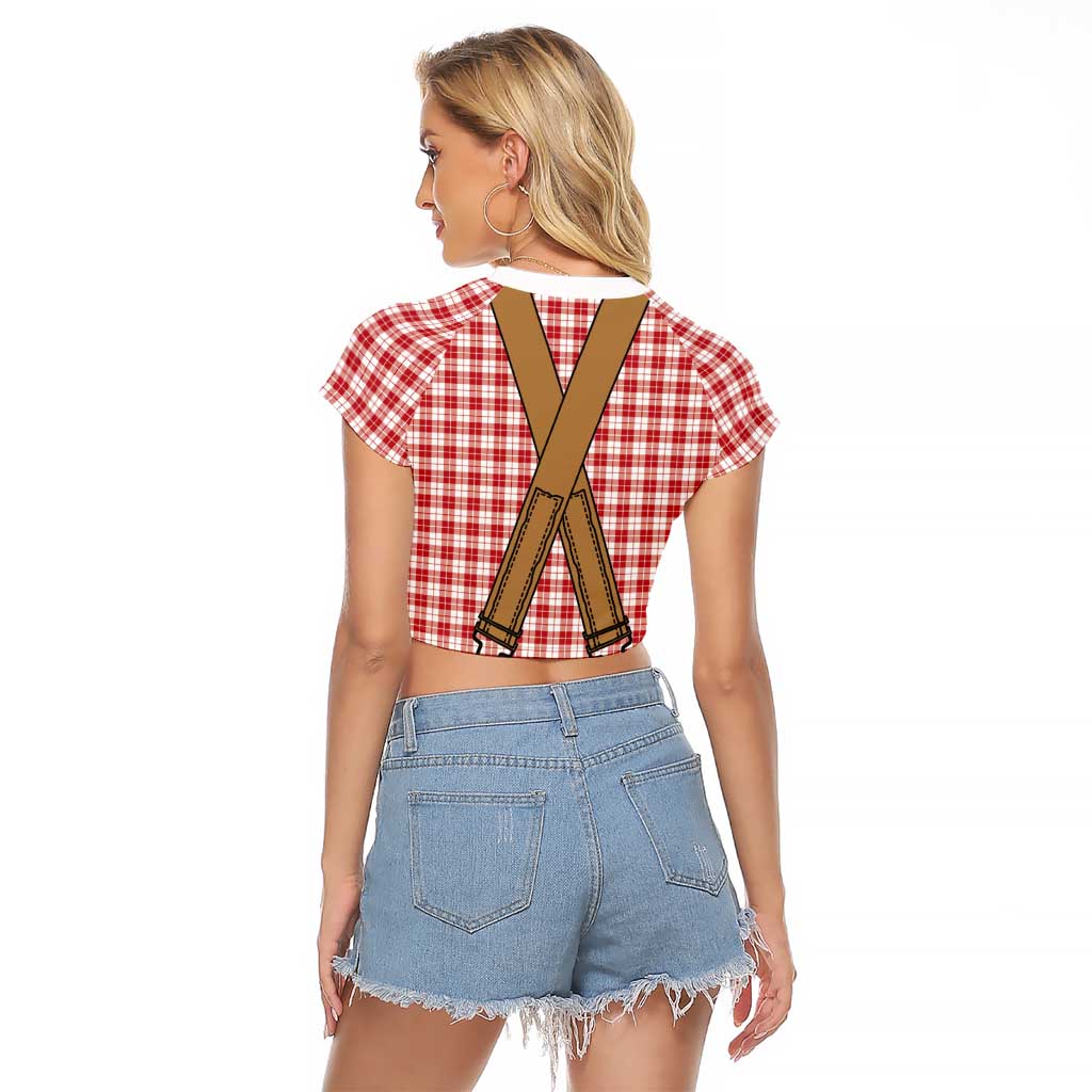 Bavarian Lederhosen Costume Style Raglan Cropped T Shirt Red Caro Pattern - Wonder Print Shop
