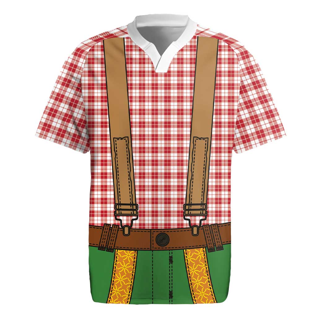 Bavarian Lederhosen Costume Style Rugby Jersey Red Caro Pattern - Wonder Print Shop