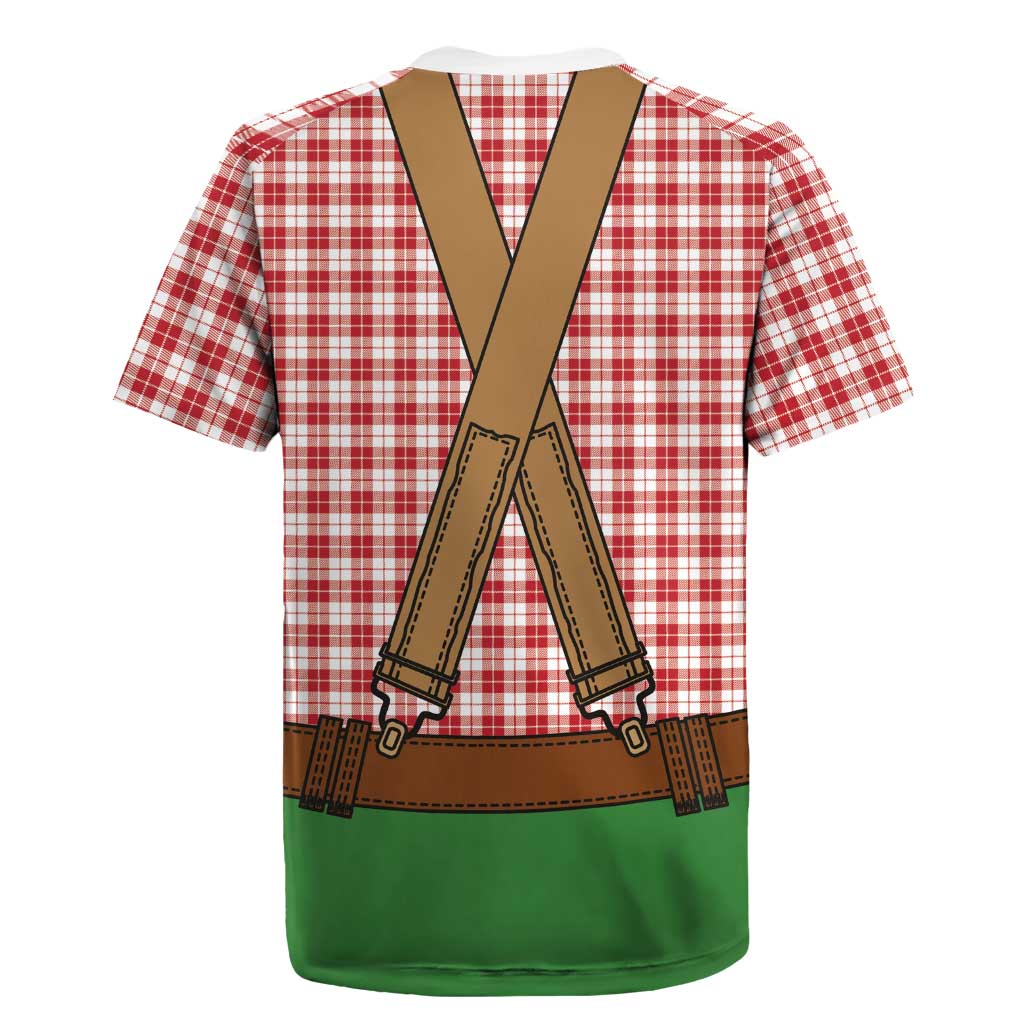 Bavarian Lederhosen Costume Style Rugby Jersey Red Caro Pattern - Wonder Print Shop