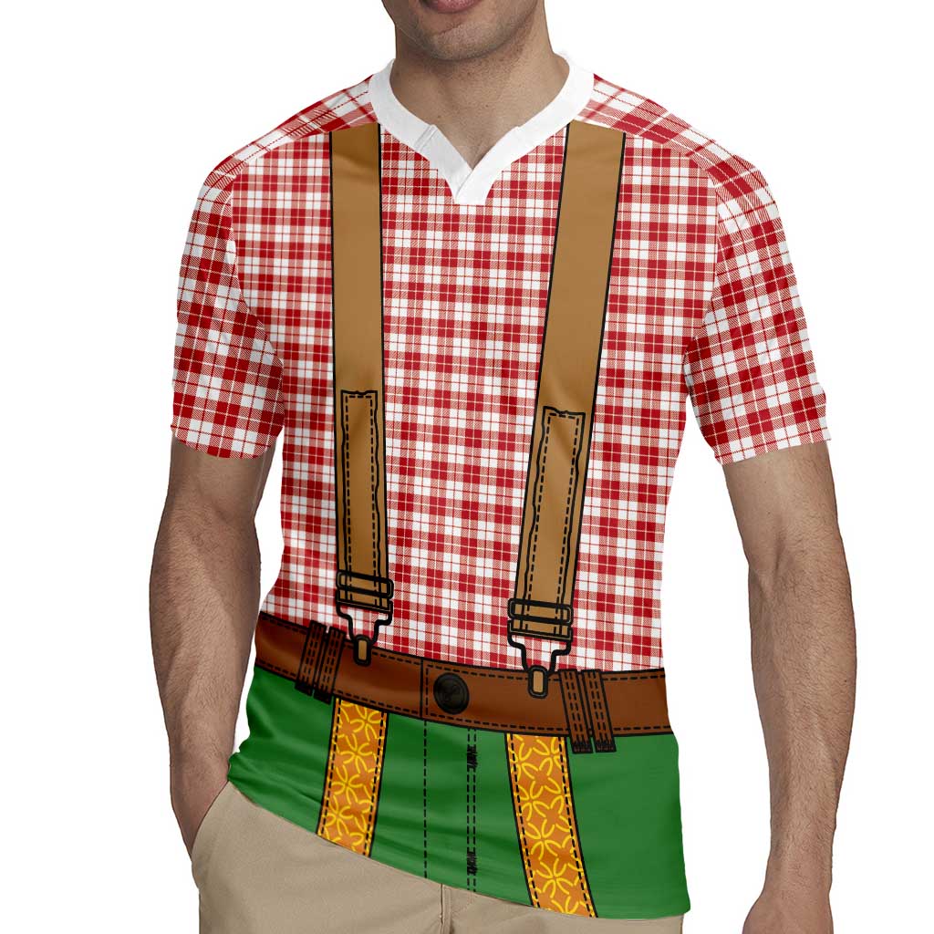Bavarian Lederhosen Costume Style Rugby Jersey Red Caro Pattern - Wonder Print Shop