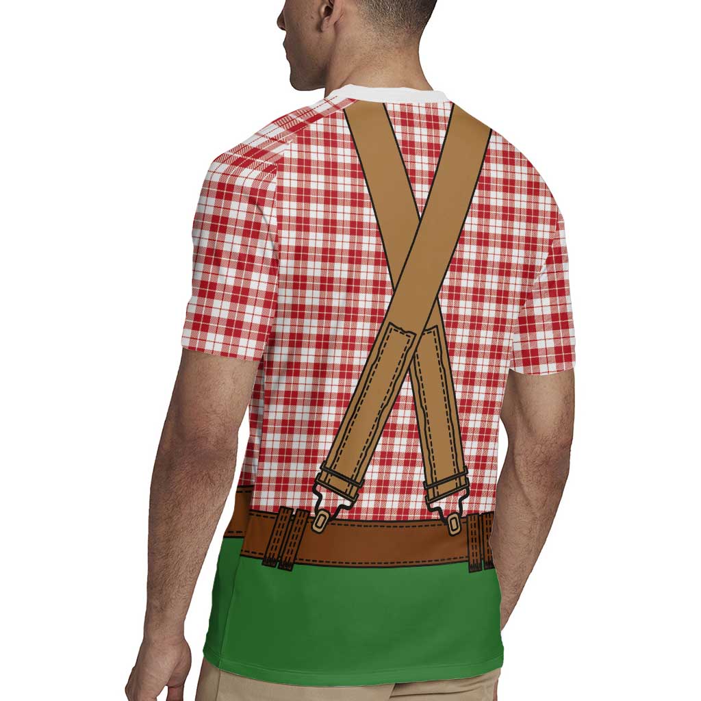 Bavarian Lederhosen Costume Style Rugby Jersey Red Caro Pattern - Wonder Print Shop