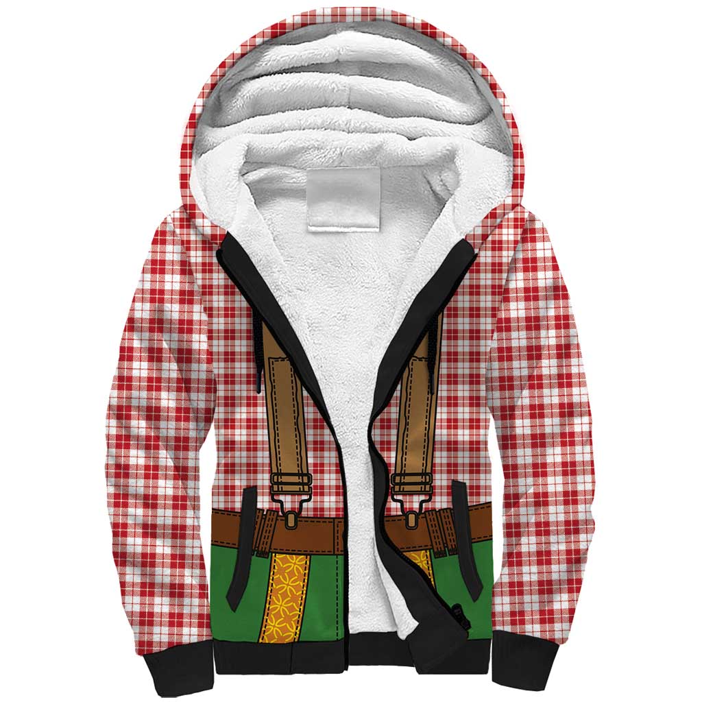 Bavarian Lederhosen Costume Style Sherpa Hoodie Red Caro Pattern - Wonder Print Shop