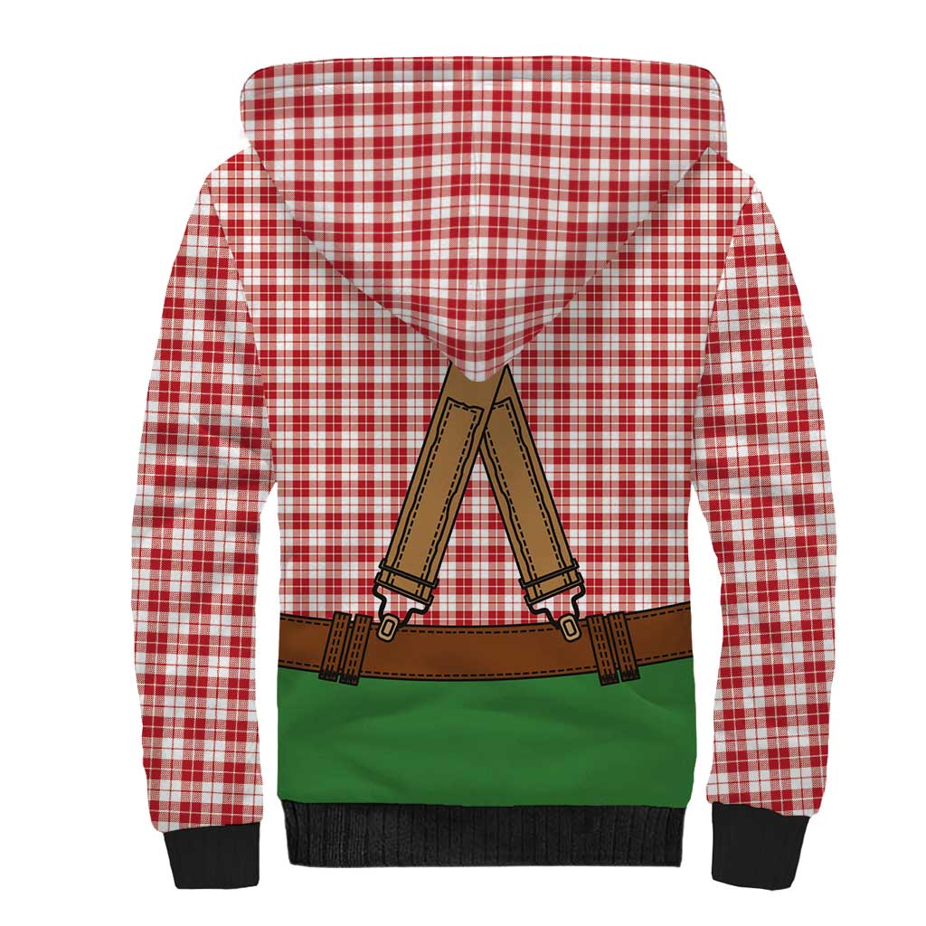 Bavarian Lederhosen Costume Style Sherpa Hoodie Red Caro Pattern - Wonder Print Shop