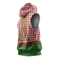 Bavarian Lederhosen Costume Style Sleeveless Hoodie Red Caro Pattern - Wonder Print Shop