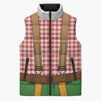 Bavarian Lederhosen Costume Style Sleeveless Puffer Jacket Red Caro Pattern - Wonder Print Shop