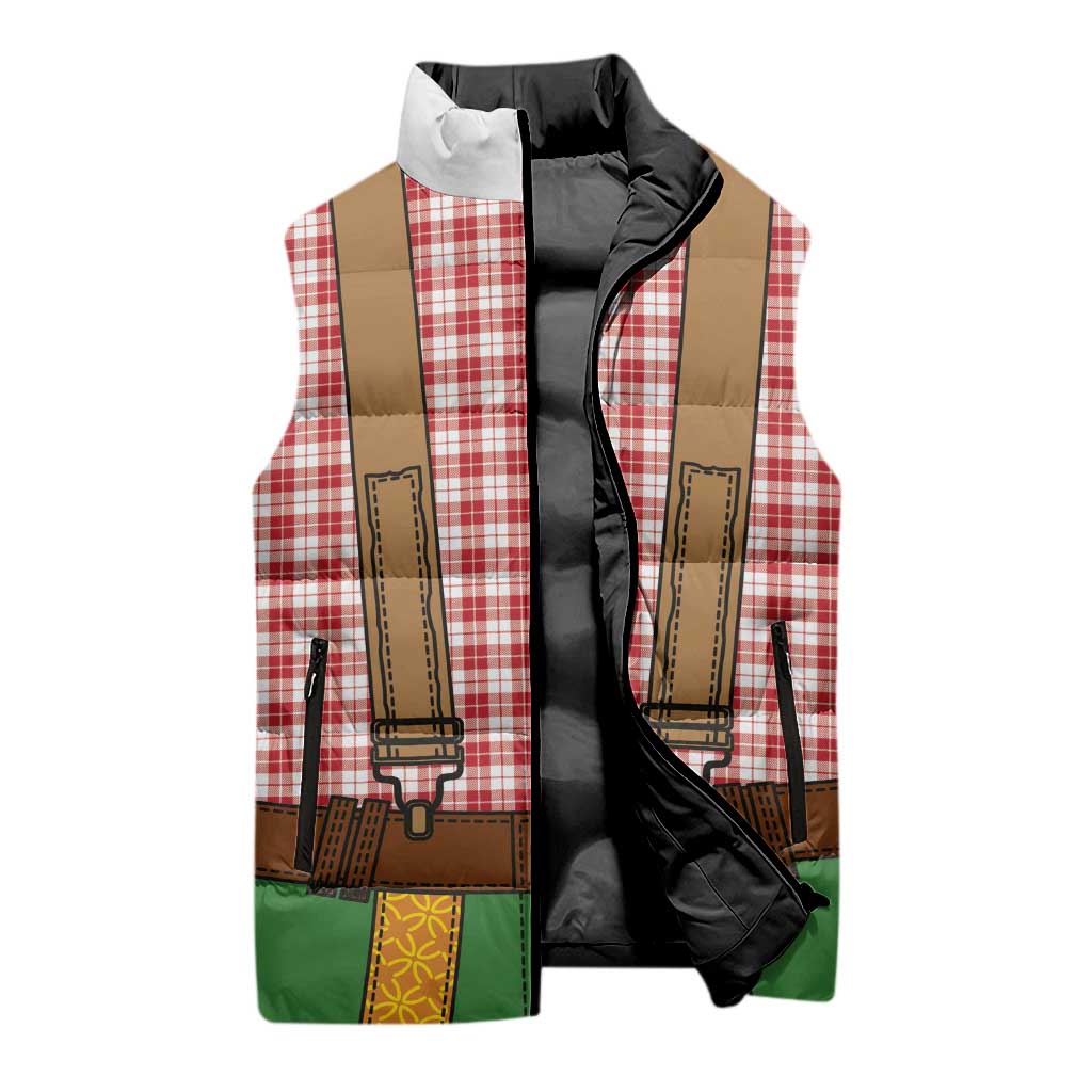 Bavarian Lederhosen Costume Style Sleeveless Puffer Jacket Red Caro Pattern - Wonder Print Shop
