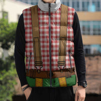Bavarian Lederhosen Costume Style Sleeveless Puffer Jacket Red Caro Pattern - Wonder Print Shop