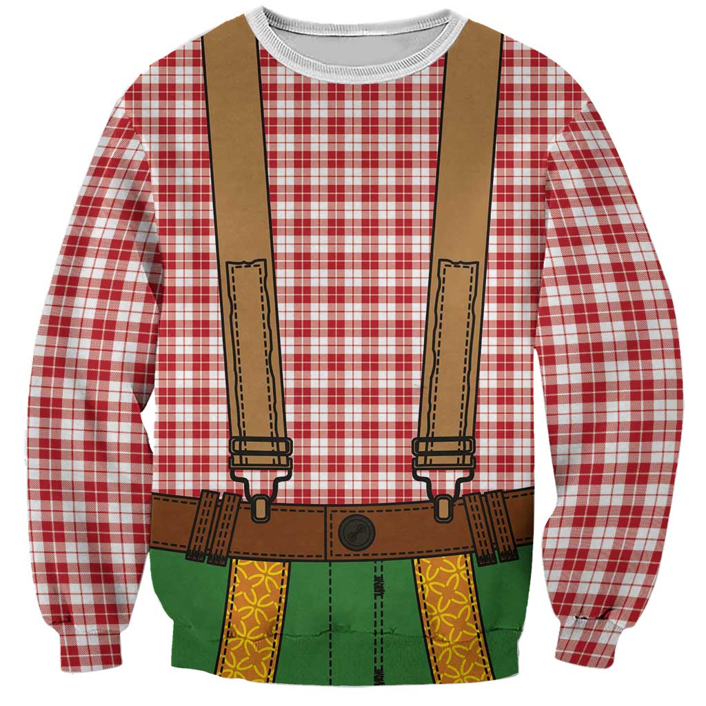 Bavarian Lederhosen Costume Style Sweatshirt Red Caro Pattern - Wonder Print Shop