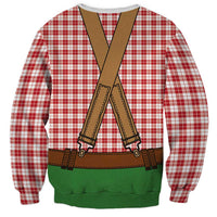 Bavarian Lederhosen Costume Style Sweatshirt Red Caro Pattern - Wonder Print Shop
