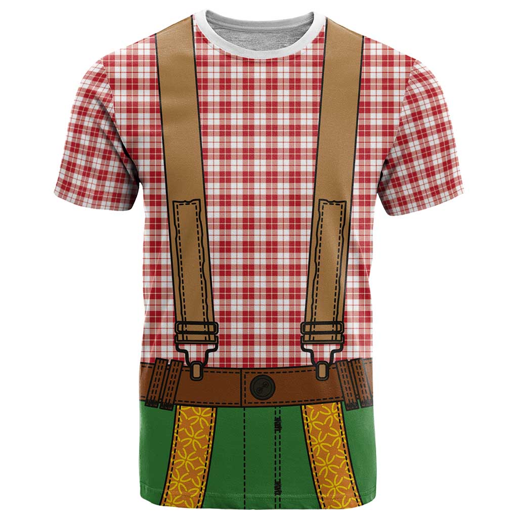Bavarian Lederhosen Costume Style T Shirt Red Caro Pattern - Wonder Print Shop