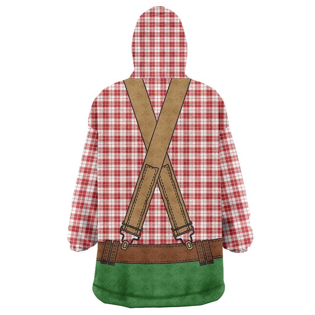 Bavarian Lederhosen Costume Style Wearable Blanket Hoodie Red Caro Pattern - Wonder Print Shop
