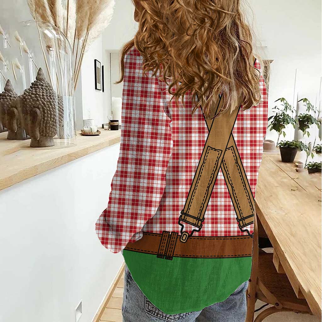 Bavarian Lederhosen Costume Style Women Casual Shirt Red Caro Pattern - Wonder Print Shop