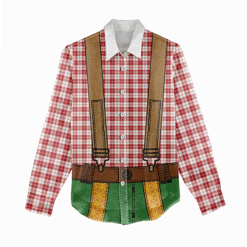 Bavarian Lederhosen Costume Style Women Casual Shirt Red Caro Pattern - Wonder Print Shop
