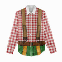 Bavarian Lederhosen Costume Style Women Casual Shirt Red Caro Pattern - Wonder Print Shop