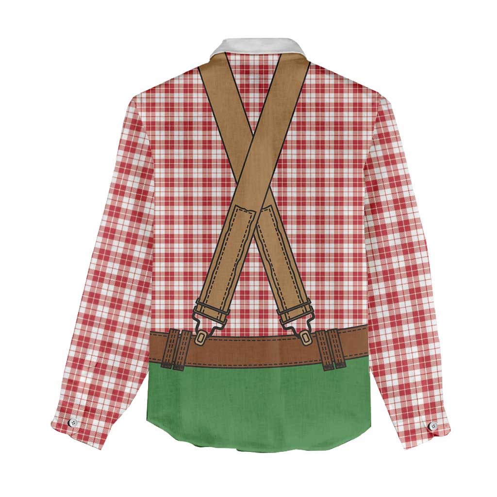 Bavarian Lederhosen Costume Style Women Casual Shirt Red Caro Pattern - Wonder Print Shop