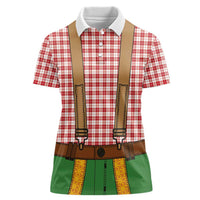 Bavarian Lederhosen Costume Style Women Polo Shirt Red Caro Pattern - Wonder Print Shop